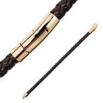 Kožený náramek proplétaný hnědý rose gold, délka 19 cm