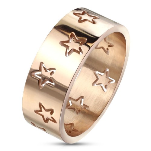 Ocelový prsten s hvězdami zlacený (55)