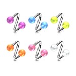 Piercing spirála s průhlednými kuličkami (fialová)
