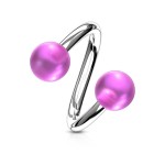 Piercing spirála s průhlednými kuličkami (fialová)
