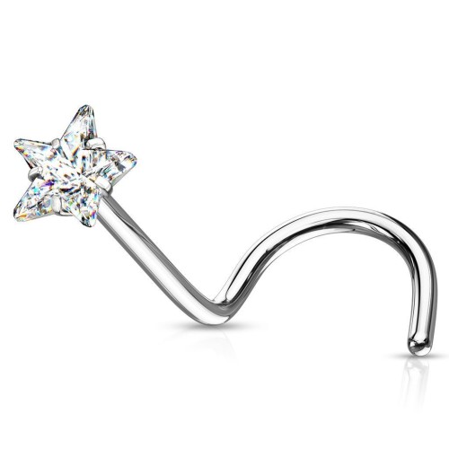 Zahnutý piercing do nosu hvězdička (čirá)