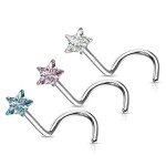 Zahnutý piercing do nosu hvězdička (čirá)