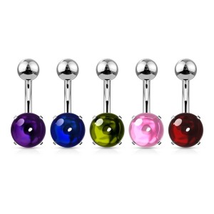 Piercing do pupíku s kulatým skleněným kamenem