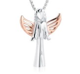 Náhrdelník - pamětní přívěsek, pietní přívěsek, přívěsek na popel anděl ocelový rosegold