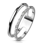 Dvojitý ocelový prsten se zirkony (52) [4]