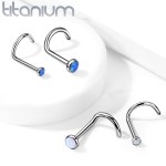 Zahnutý piercing do nosu - titan, opál 2 mm (bílá) [8]