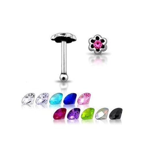 Stříbrný piercing do nosu - kytička (tmavě modrá)