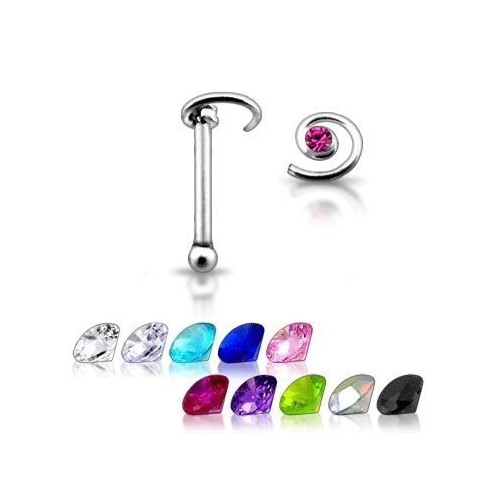 Stříbrný piercing do nosu - spirála (růžová)