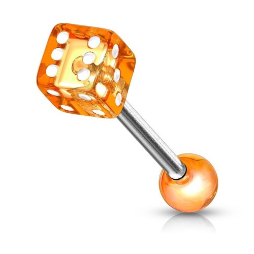 Piercing do jazyku - hrací kostka (oranžová)