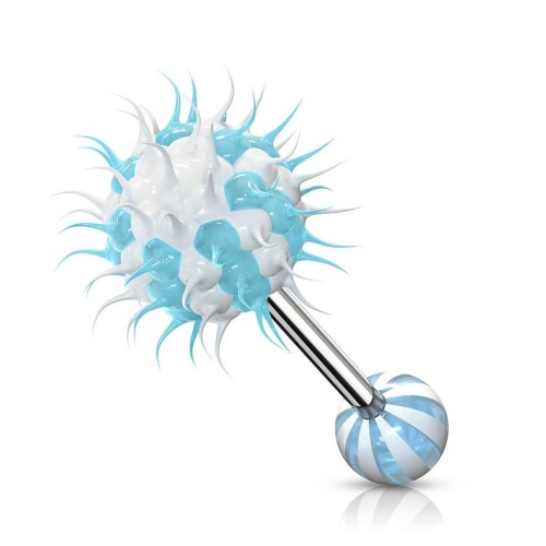 Piercing do jazyka silikonový střapec (tyrkysová/bílá)