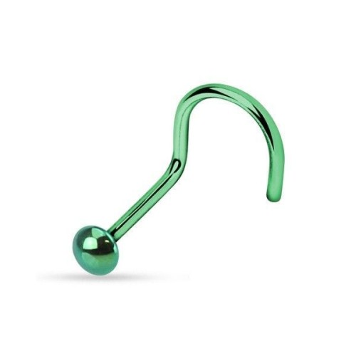 Zahnutý piercing do nosu - půlkulička (zelená, 0,7 x 7 mm)