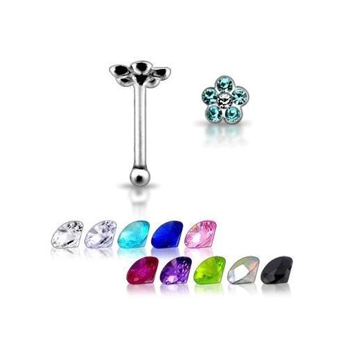 Stříbrný piercing do nosu - kytička (tmavě modrá)