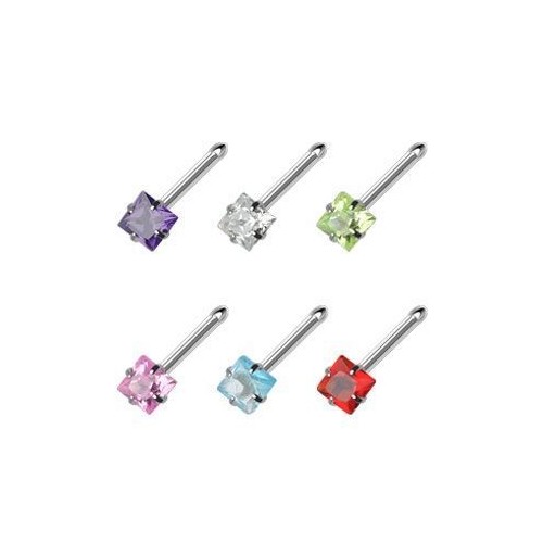 Piercing do nosu - čtvercový kamínek 3 x 3 mm (červená)