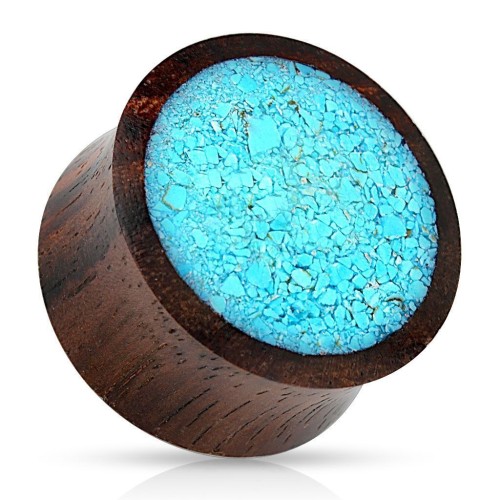 Dřevěný plug do ucha s tyrkysovými střípky (22 mm)