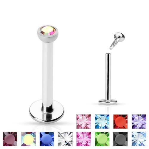Piercing do brady - labreta, zirkon 2 mm (tyrkysová, 1,2 x 8 mm)