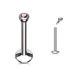 Piercing do brady - labreta, zirkon 2 mm (tmavě růžová, 1,2 x 8 mm)