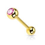 Pozlacený piercing do jazyku - kamínek (růžová)
