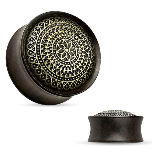 Dřevěný plug do ucha Ebony Wood s ornamenty (10 mm)