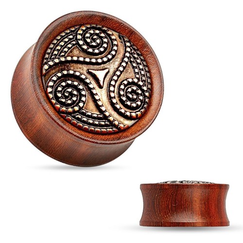 Dřevěný plug do ucha Rose Wood s ornamenty (14 mm)