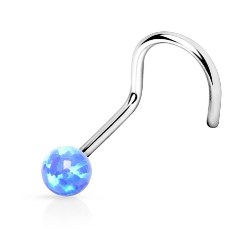 Zahnutý piercing do nosu opál (modrá)