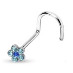 Zahnutý piercing do nosu  - kytička (růžová)