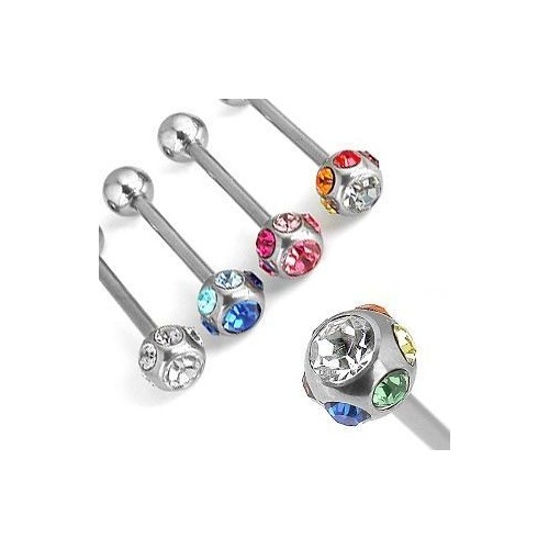 Piercing do jazyku - kulička zdobená kamínky (modrá)