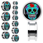 Plug do ucha šroubovací - lebka tyrkysová (18 mm)