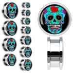 Plug do ucha šroubovací - lebka tyrkysová (18 mm)