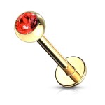 Pozlacený piercing do brady - labreta (červená, 3 mm, 1,2 x 8 mm)