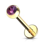 Pozlacený piercing do brady - labreta (červená, 3 mm, 1,2 x 8 mm)