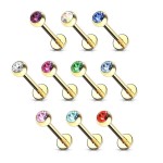 Pozlacený piercing do brady - labreta (tmavě fialová, 3 mm, 1,2 x 8 mm)