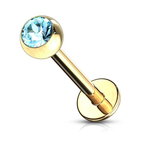 Pozlacený piercing do brady - labreta (tyrkysová, 3 mm, 1,2 x 8 mm)