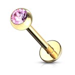 Pozlacený piercing do brady - labreta (světle zelená, 3 mm, 1,2 x 8 mm)