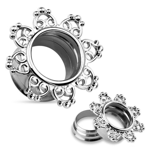 Ocelový tunel do ucha s ornamenty (5 mm)