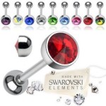 Piercing do jazyka zdobený kamínkem Swarovski® (tmavě modrá, 1,6 x 16 mm)