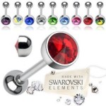 Piercing do jazyka zdobený kamínkem Swarovski® (tmavě modrá, 1,6 x 16 mm) [1]