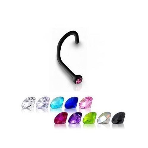Zahnutý piercing do nosu - kamínek (tmavě modrá)
