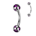 Piercing do obočí - kulička s kamínky (fialová)