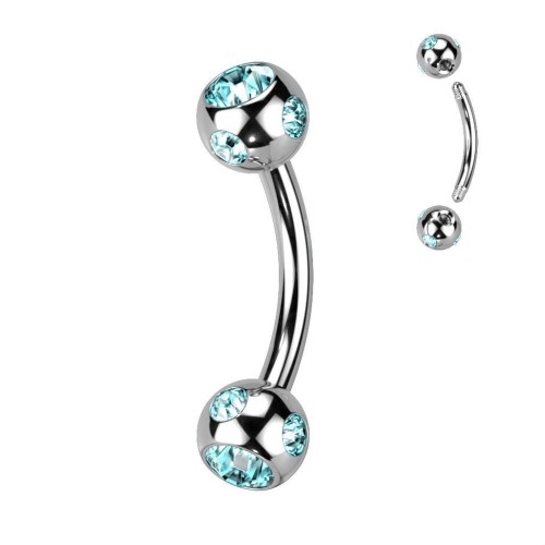 Piercing do obočí - kulička s kamínky (tyrkysová)
