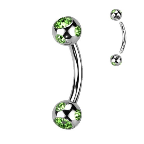 Piercing do obočí - kulička s kamínky (zelená)