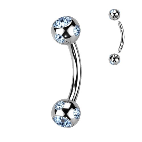 Piercing do obočí - kulička s kamínky (světle modrá)
