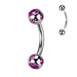 Piercing do obočí - kulička s kamínky (tmavě růžová)