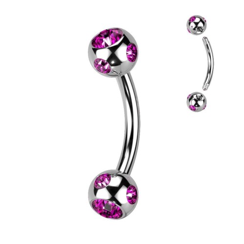 Piercing do obočí - kulička s kamínky (tmavě růžová)