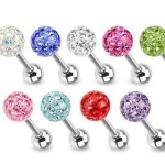 Piercing do jazyka s krystaly Crystals From Swarovski (růžová)