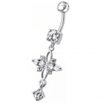 Stříbrný piercing do pupíku - kytička (čirá)
