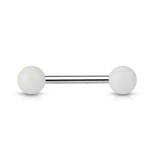 Piercing do jazyka, perleťové kuličky (bílá)