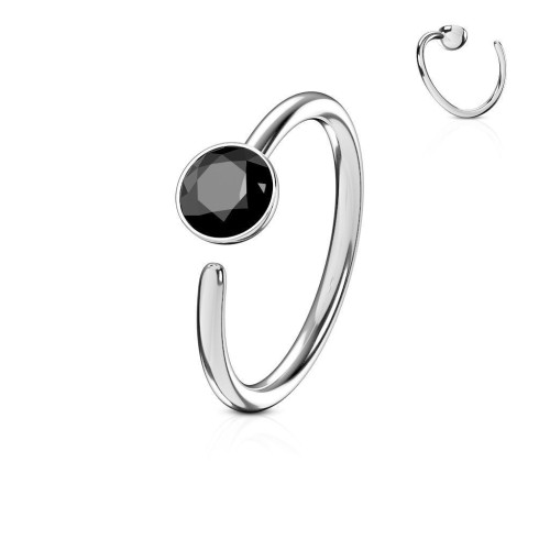 Piercing do nosu/ucha kruh se zirkonem (černá)