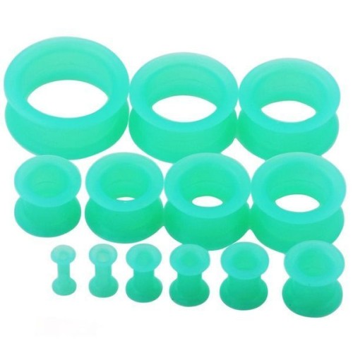 Silikonový tunel do ucha tyrkysový svítící (18 mm)