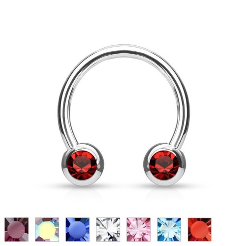 Piercing podkova s kamínky (červená)