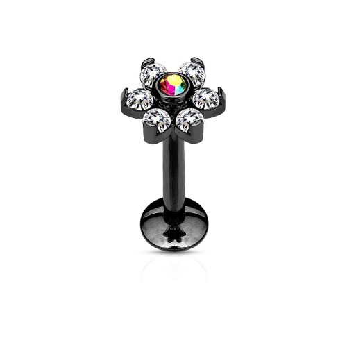 Černý piercing do brady - labreta kytička (1,2 x 8 mm)